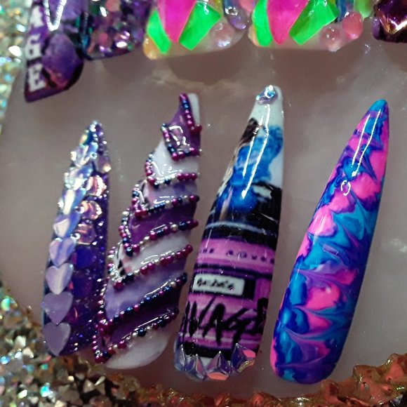 *LIVIN THAT SAVAGE LIFE* Handmade Hard Gel XXL Stiletto Press On Nails - Picture 4 of 12